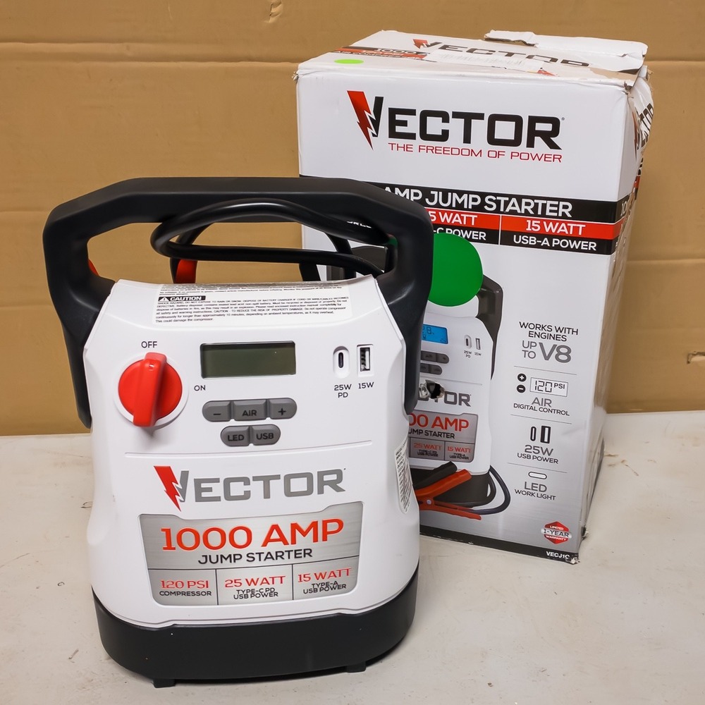Vector Jump Starter 1000 Amp White VECJ1C 120 PSI Compressor USB-C Power Station
